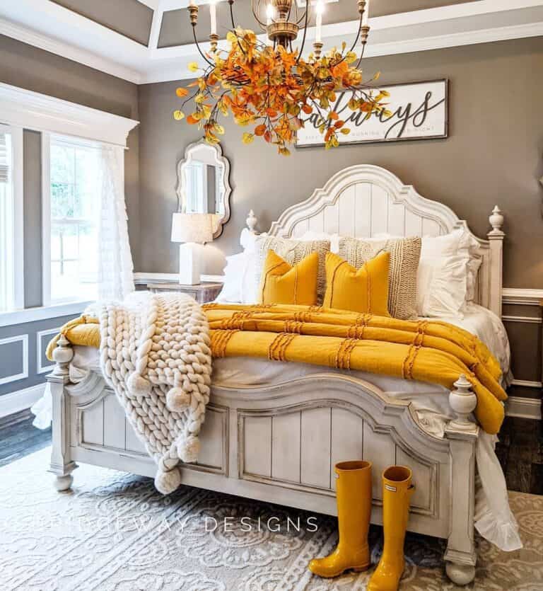 Taupe Bedding Ideas with Yellow Accents