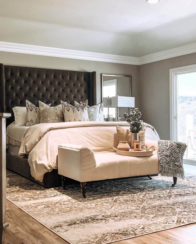 Taupe Grey Bedroom with White Trim