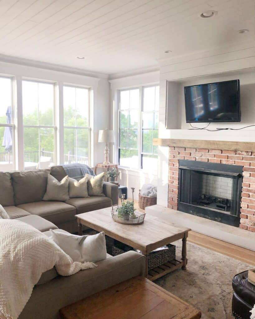 Traditional Fireplace in Gray Sectional Living Room
