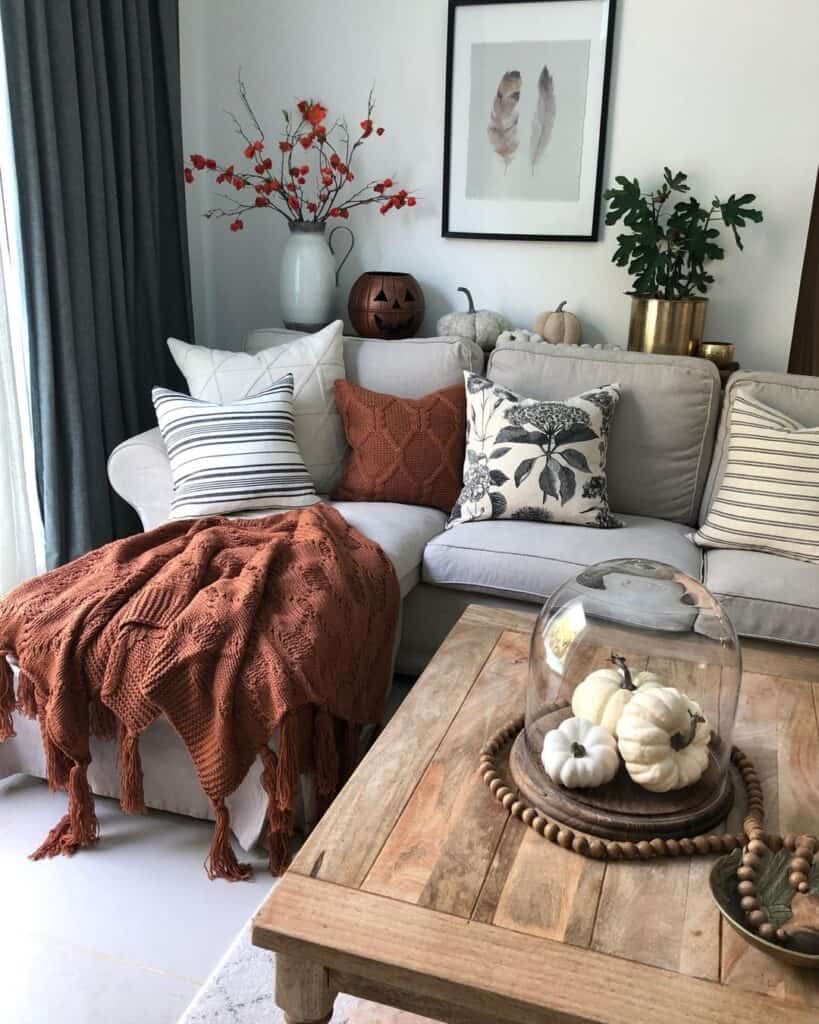 Varied Throw Pillow Covers in Grey Living Room