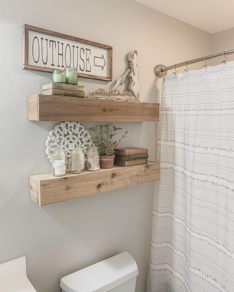 Vintage Items in White and Wood Bathroom