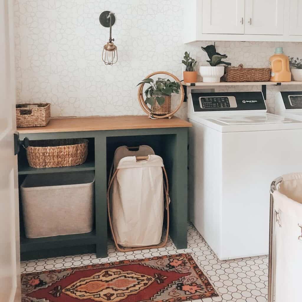 Vintage Rug on White Hexagon Tile Flooring