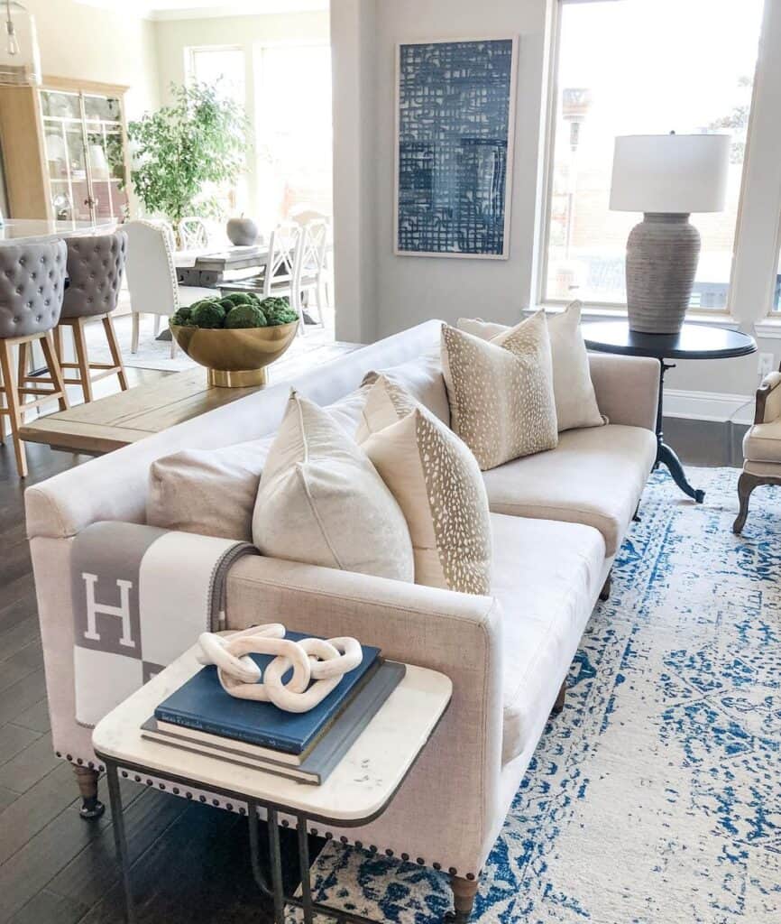 Vintage White and Blue Area Rug for Living Room