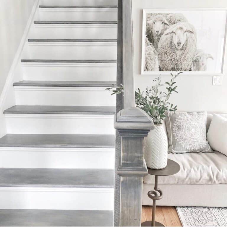 Weathered Grey and White Trimmed Staircase