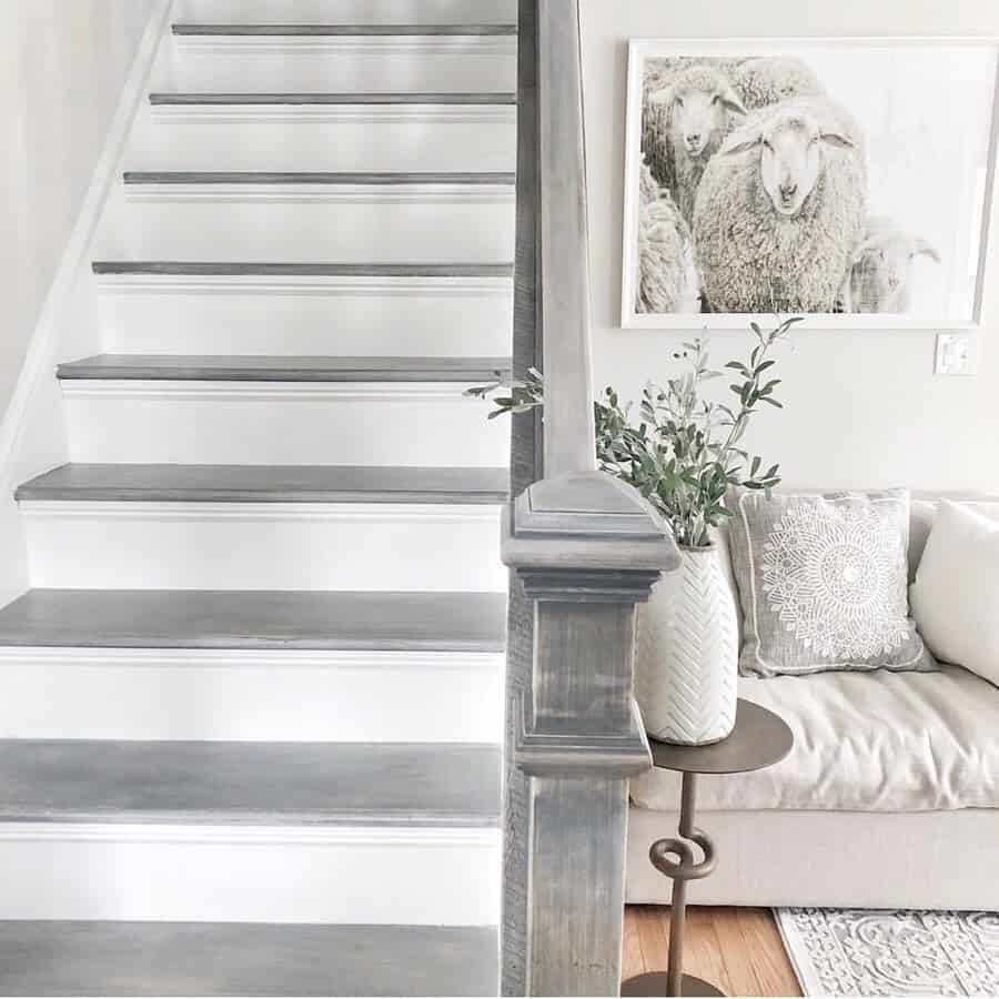Weathered Grey and White Trimmed Staircase