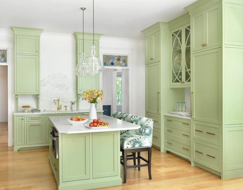 Whimsical Green Cabinet Kitchen with Island