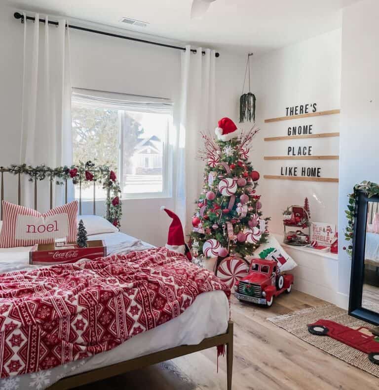 White Bedspread Paired with Red and White Blanket