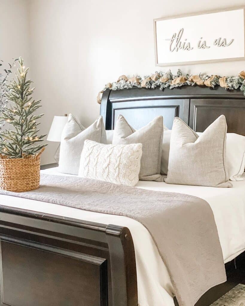 White Bedspread with Potted Christmas Tree