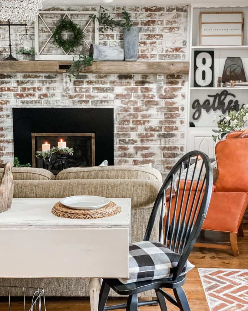 White Chalk Paint Brick Fireplace