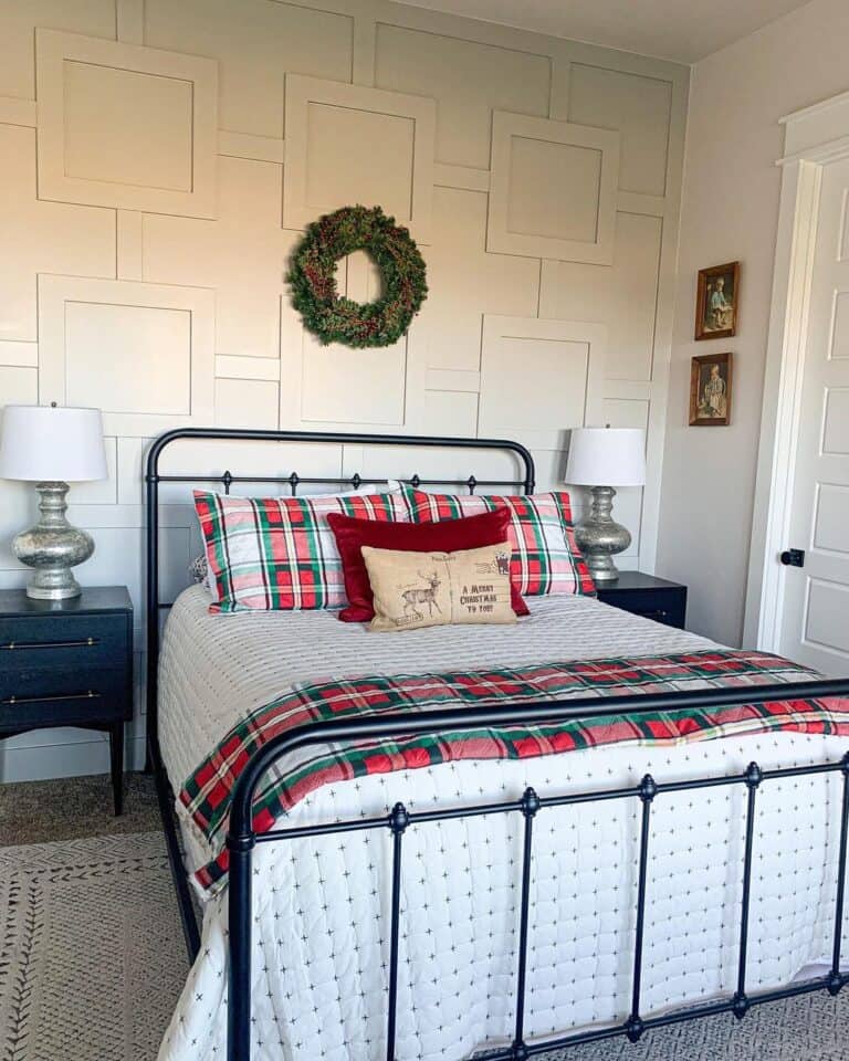 White Comforter Set in Paneled Bedroom