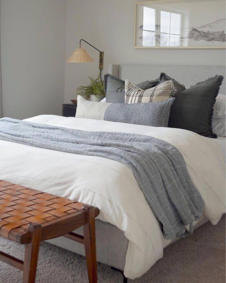 White Comforter with a Denim Blue Coverlet