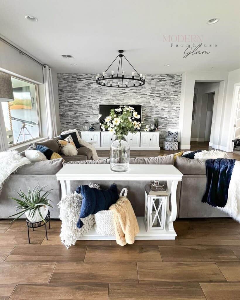 White Console Table and Throw Blankets for a Couch