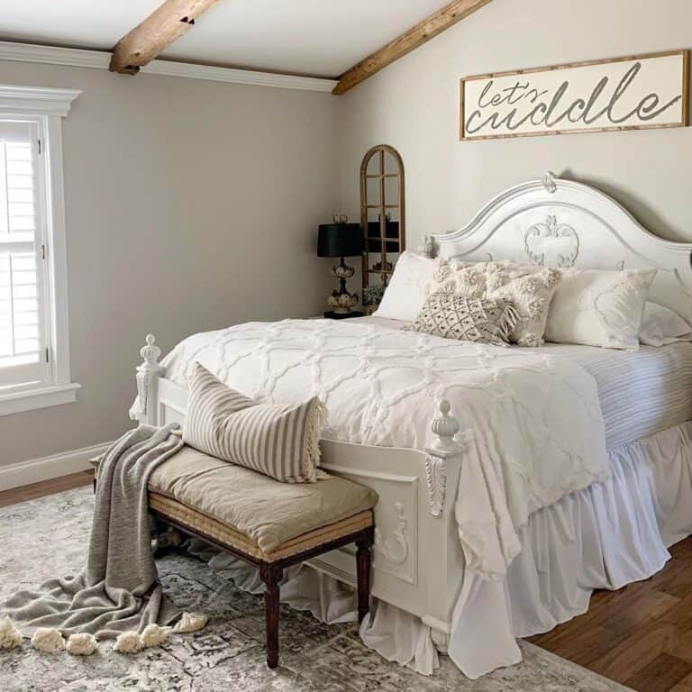 White Coverlet in Light-Grey Bedroom