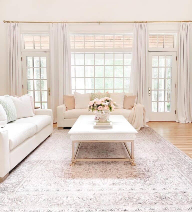 White Curtain Window Treatments on Brass Rod