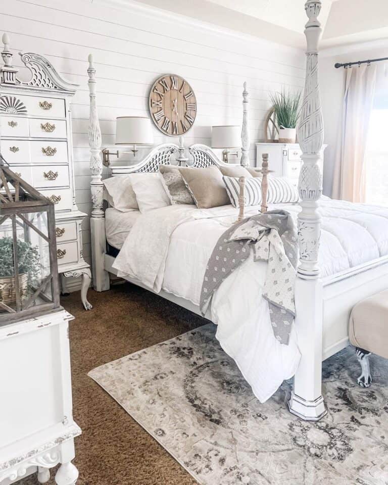 White Four-Poster Bed with White Bedding