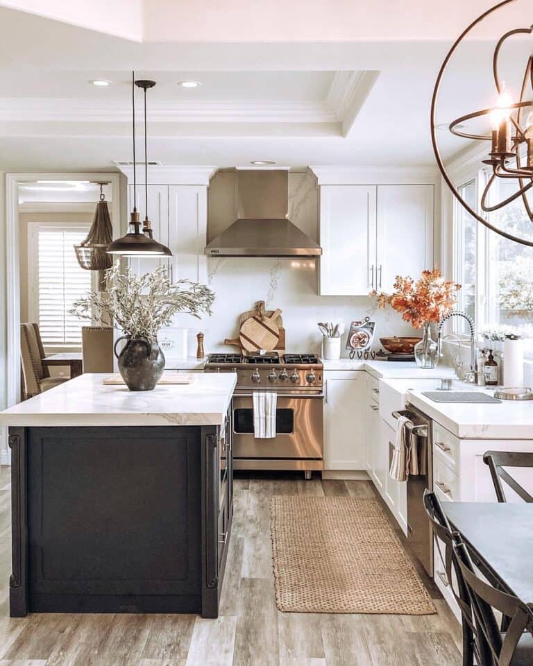 White Kitchen with Dark Wood Island - Soul & Lane