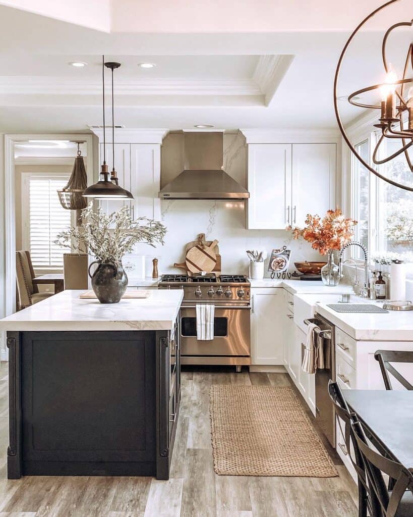 White Kitchen with Dark Wood Island - Soul & Lane