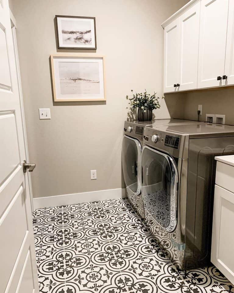 White Laundry Door with Nickel Handle