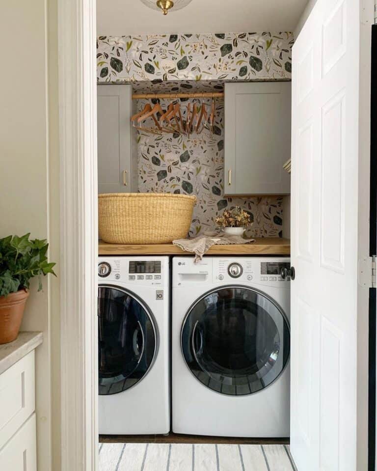 White Laundry Room Door with Black Knob