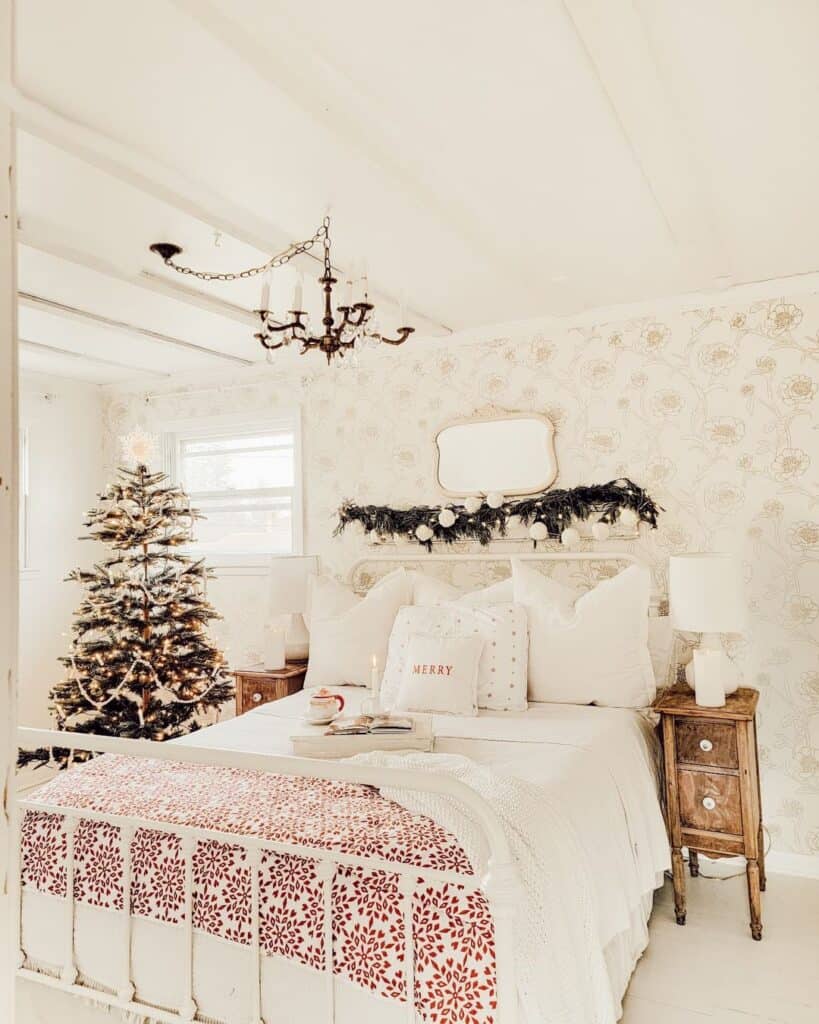 White Quilt with Red Stars