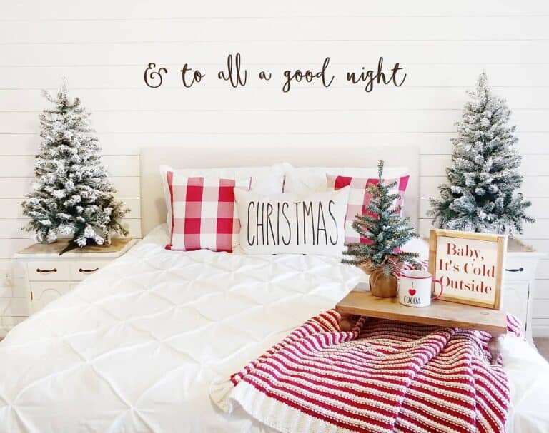 White Quilted Bedspread with Holiday Pillows