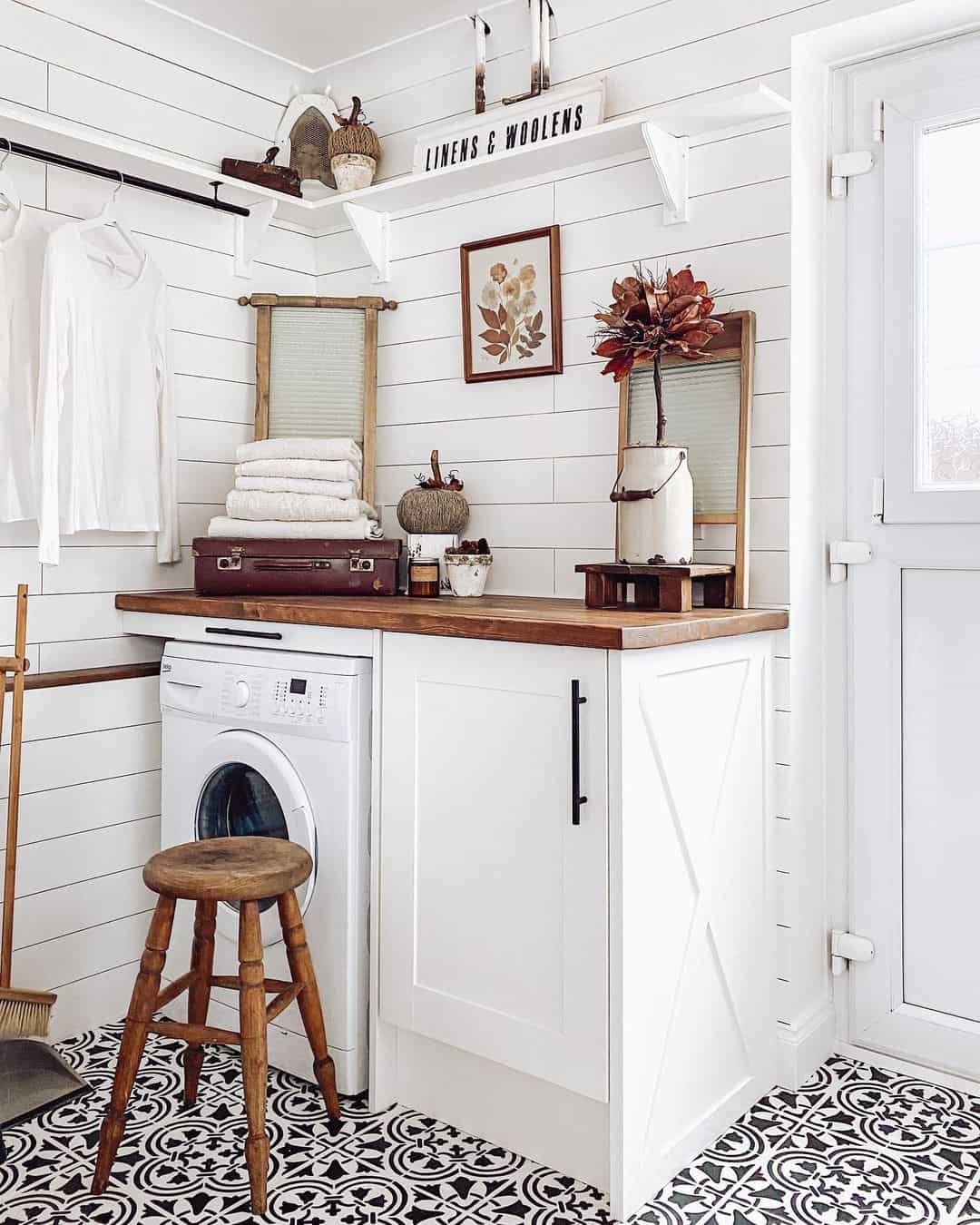 White Shiplap Laundry Room with Door - Soul & Lane