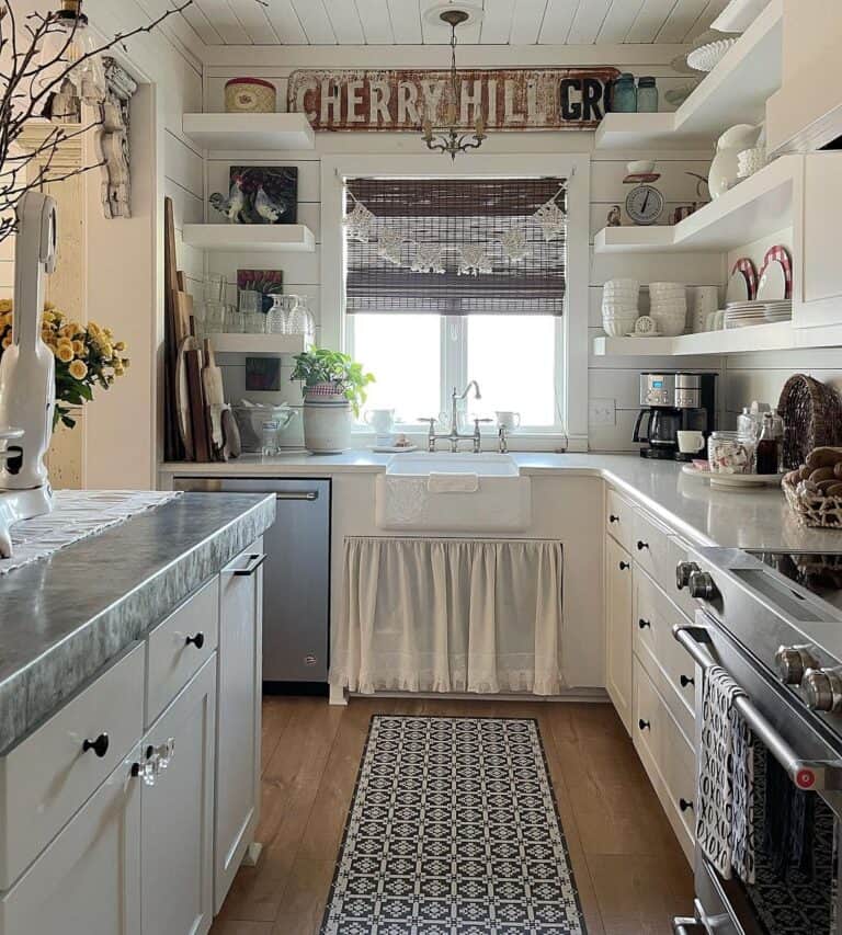 White Shiplap Walls With White Floating Shelves