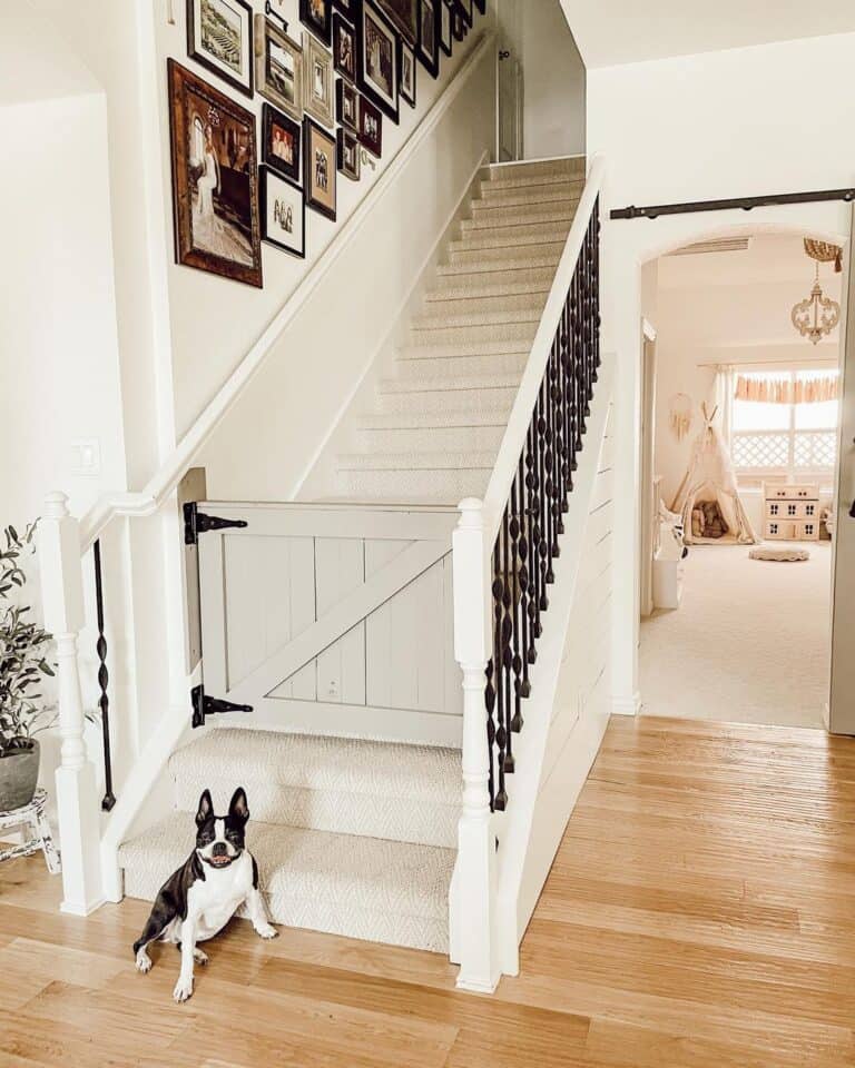 White Staircase with Iron Spindles