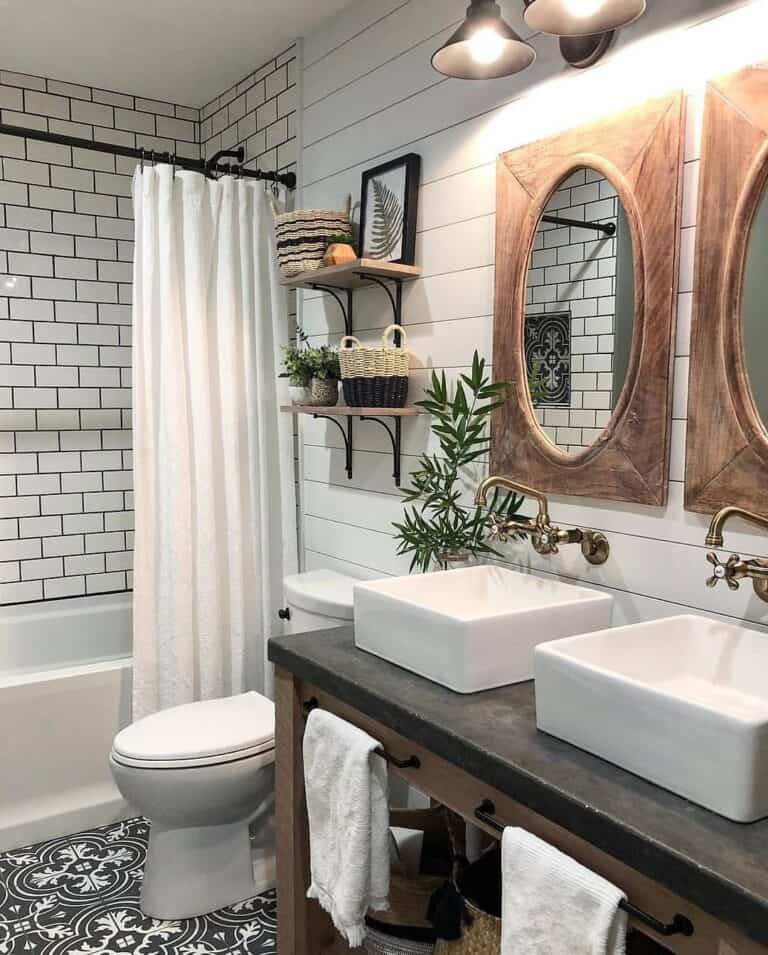 White Subway Tile Bathtub Shower Combo