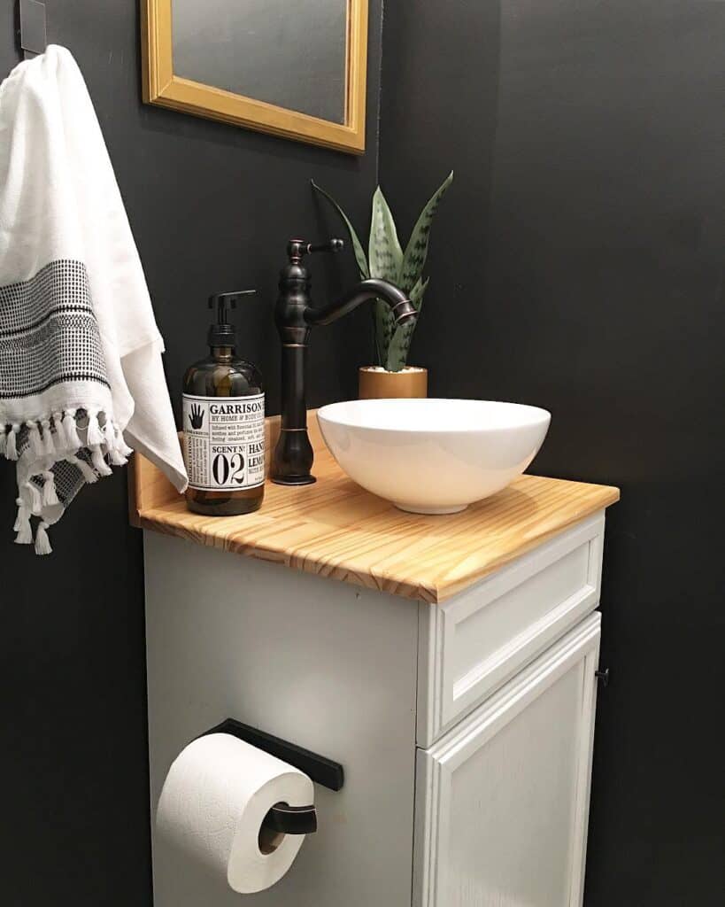 White Vanity with Butcher Block Bathroom Countertop