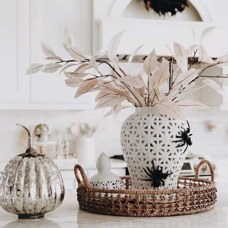 White Vase with Spider Decorations