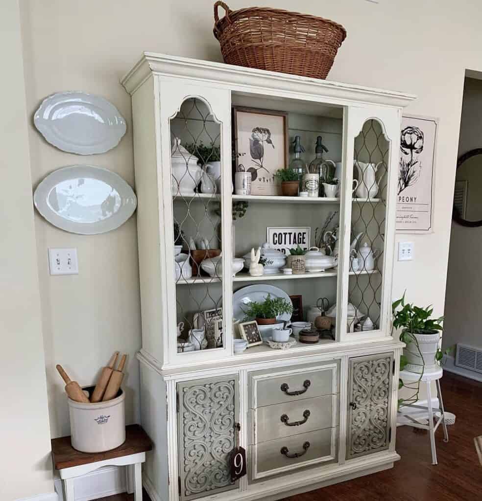 White and Gray Dining Room Hutch