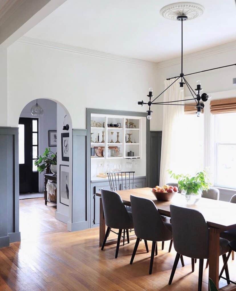 White and Gray Dining Room with Built-in Hutch