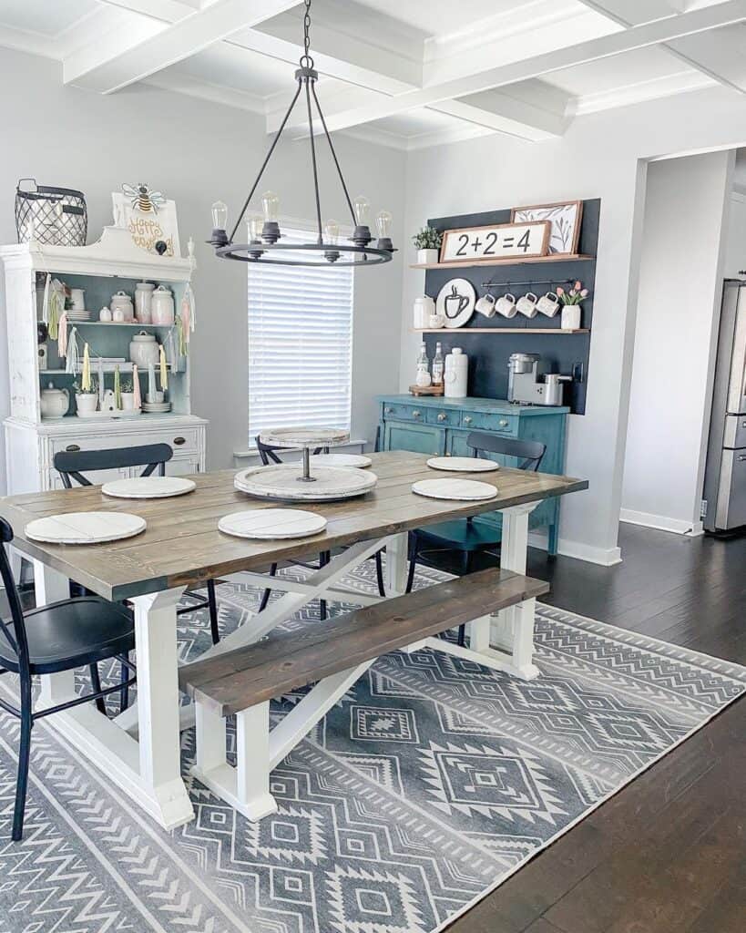 White and Teal Farmhouse Dining Room Hutches