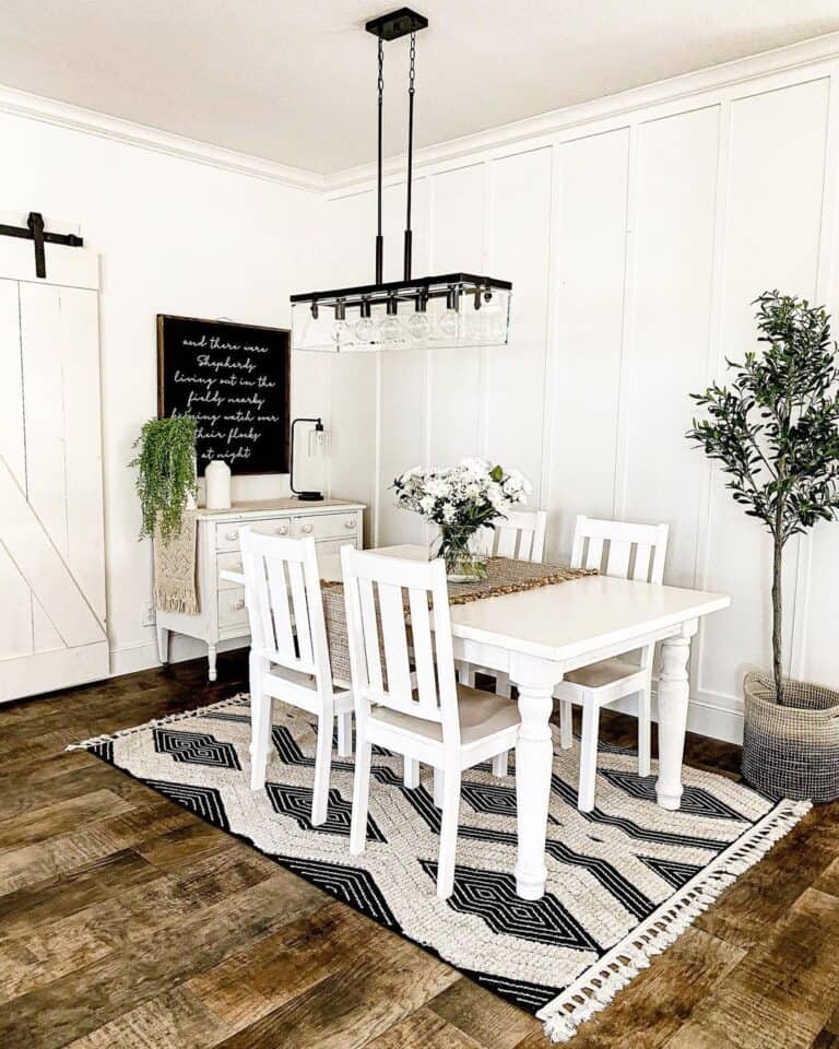 White and Wood Farmhouse Dining Room