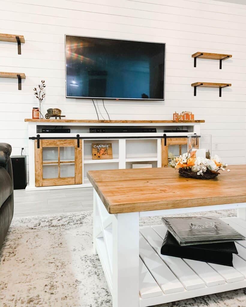 White and Wood Media Console and Shelves
