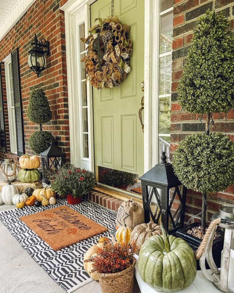 Winter Squash Decor and a Light Green Front Door