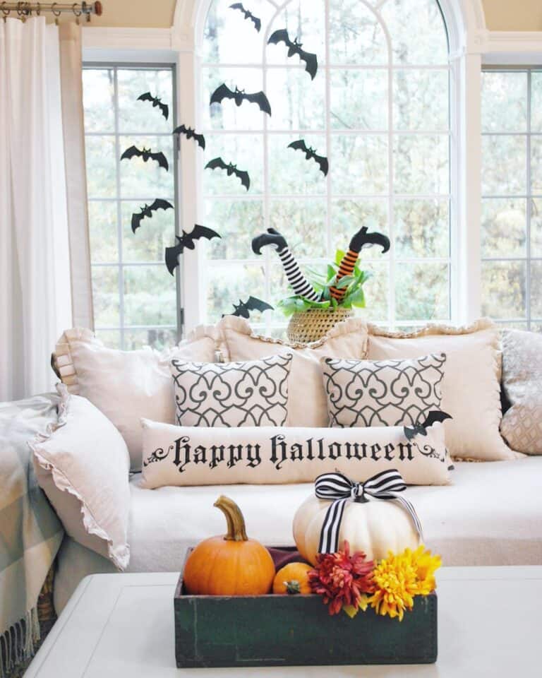 Witch and Bats Halloween Window Ideas