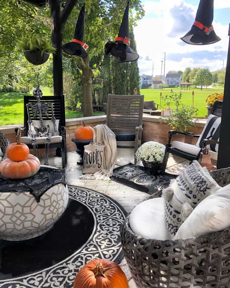 Witches' Hats Hanging Over Patio