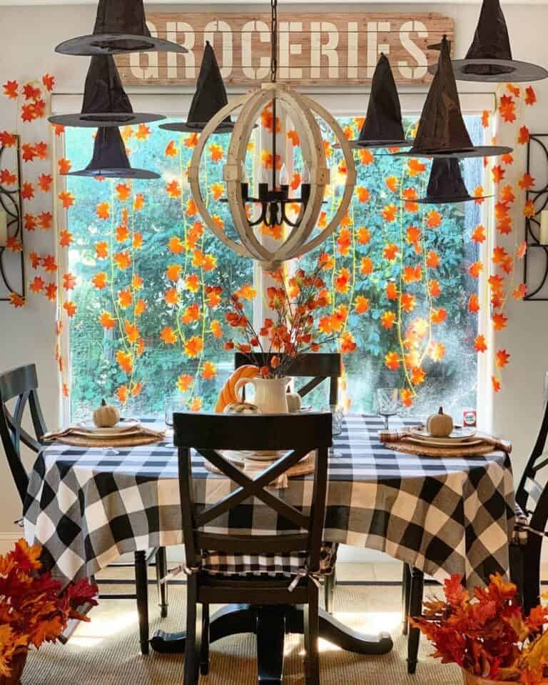 Witches Hats and Fall Leaves Halloween Window Decorations