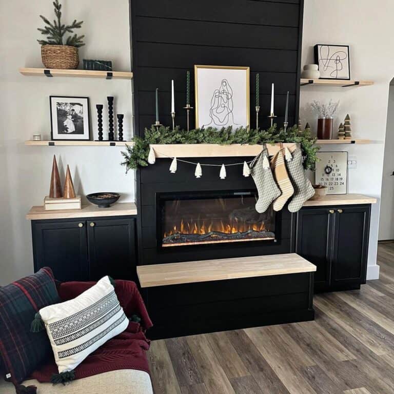 Wood Accents with Black Shiplap Fireplace