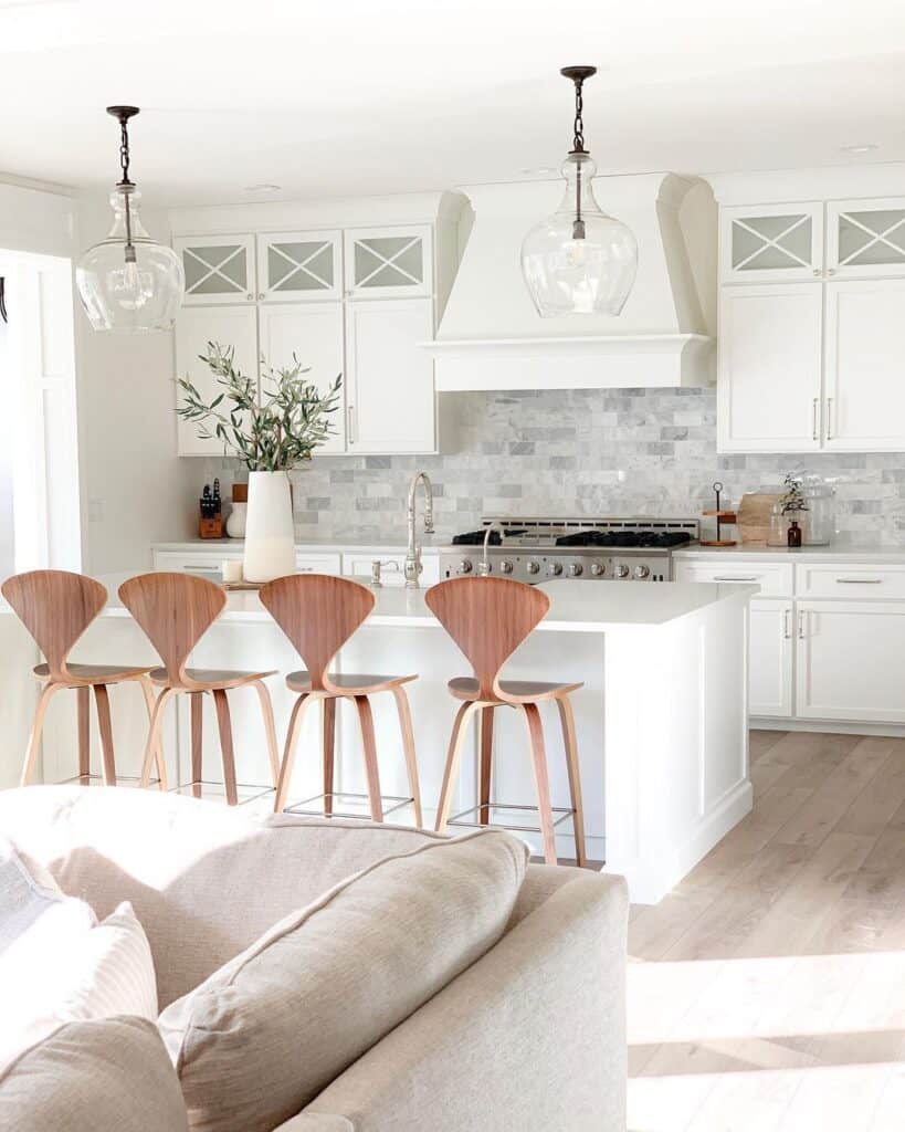 Wood Counter Stools in Bright Kitchen