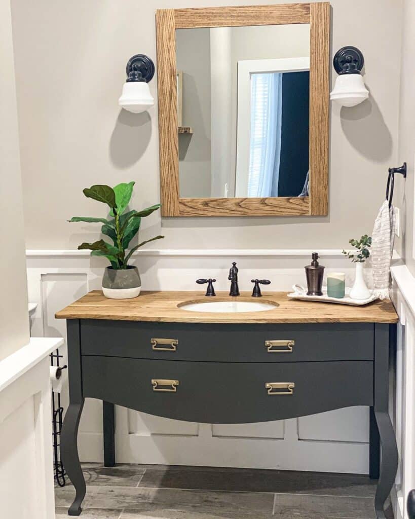 Wood Countertop Bathroom with Gray Washstand