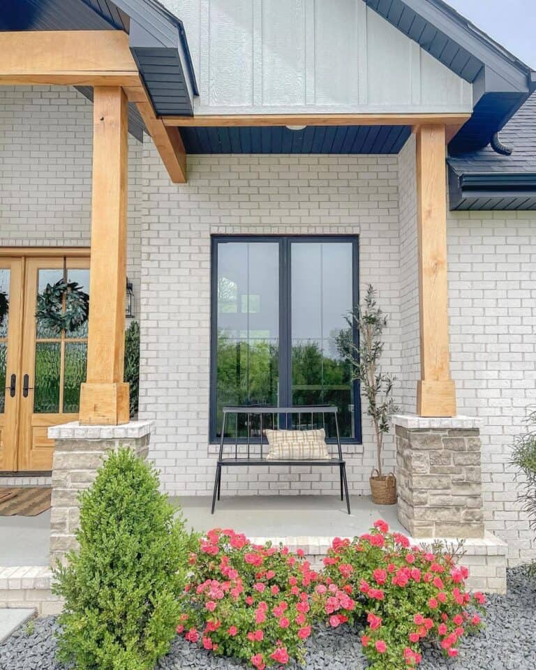 Wood Porch Columns with Stone Bases