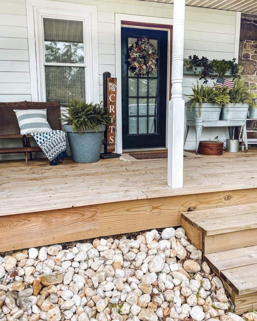 Wood Porch with Planters and Foliage