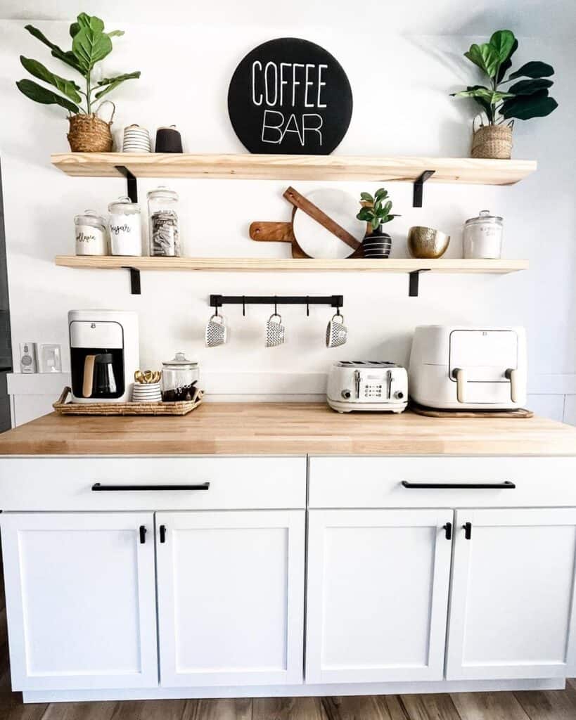 Wood Shelves Above Kitchen Coffee Station