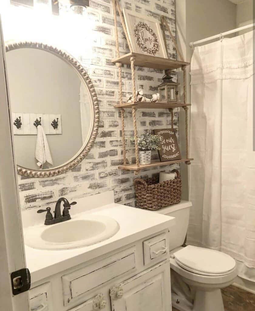 Wood and Rope Over the Toilet Shelf