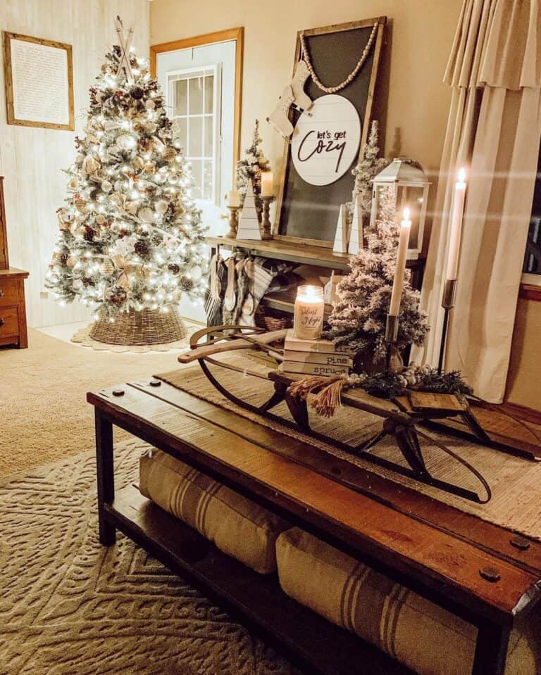 Wooden Sled Christmas Coffee Table Centerpiece