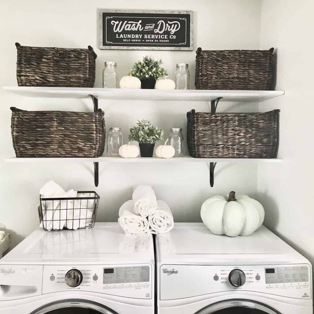 Woven Baskets in Fall Themed Laundry Room