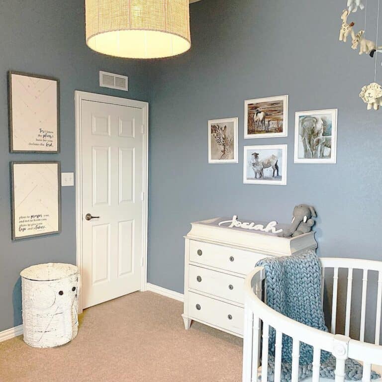 A 6 Panel White Door in a Blue Nursery